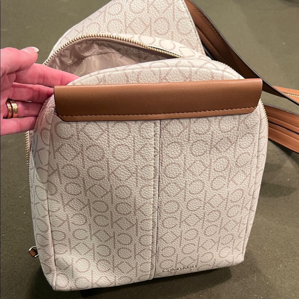 Calvin Klein Beige and Brown Women's Convertible Crossbody and Backpack